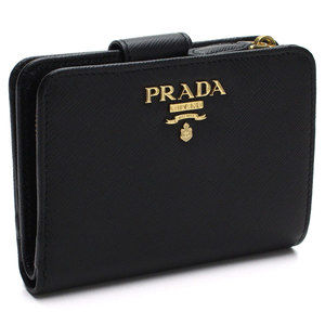 Prada Saffiano Metal Bifold Wallet Coin Purse Nero Black